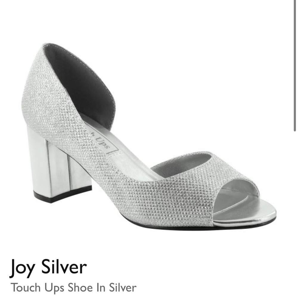 Benjamin Walk Womens Joy Silver Glitter Open Toe Slip On Pumps Shoes NWT